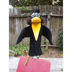 Vintage Carved Wood Raven Hand Puppet, Collectable German Folk Art